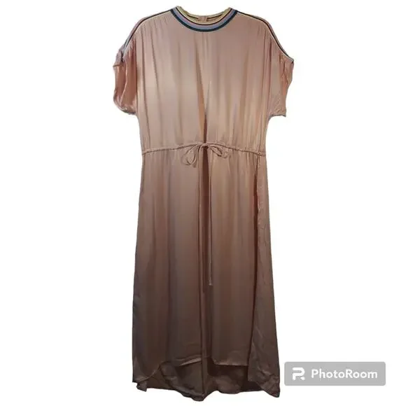 Zara Pink Satin Sport Stripe Short Sleeve Dress Size M - Picture 2 of 10